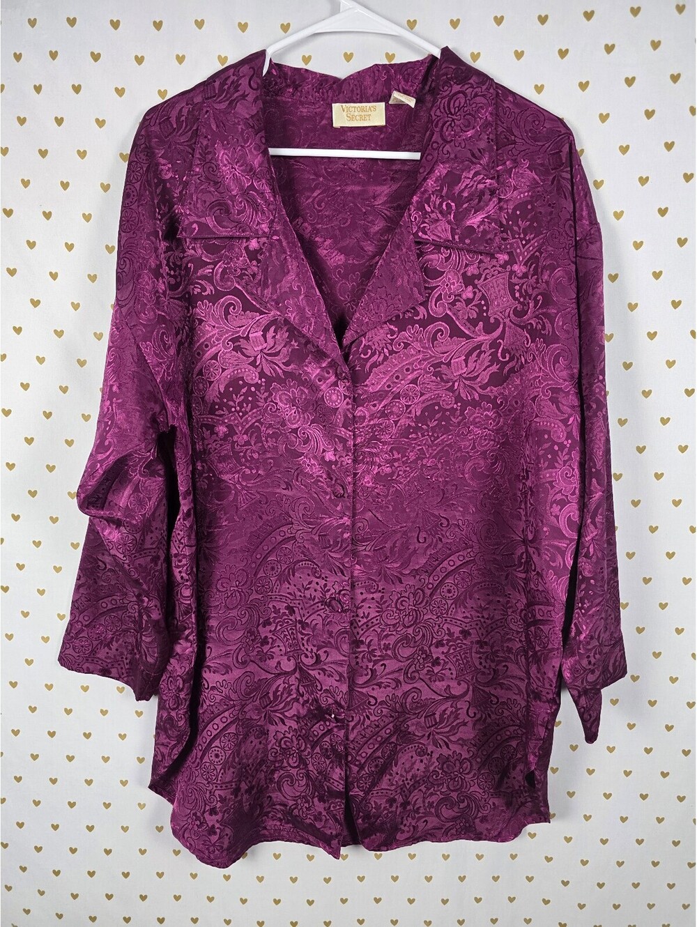 Vintage Victoria's Secret Gold Label Purple Satin Jacquard Sleep Shirt M/L